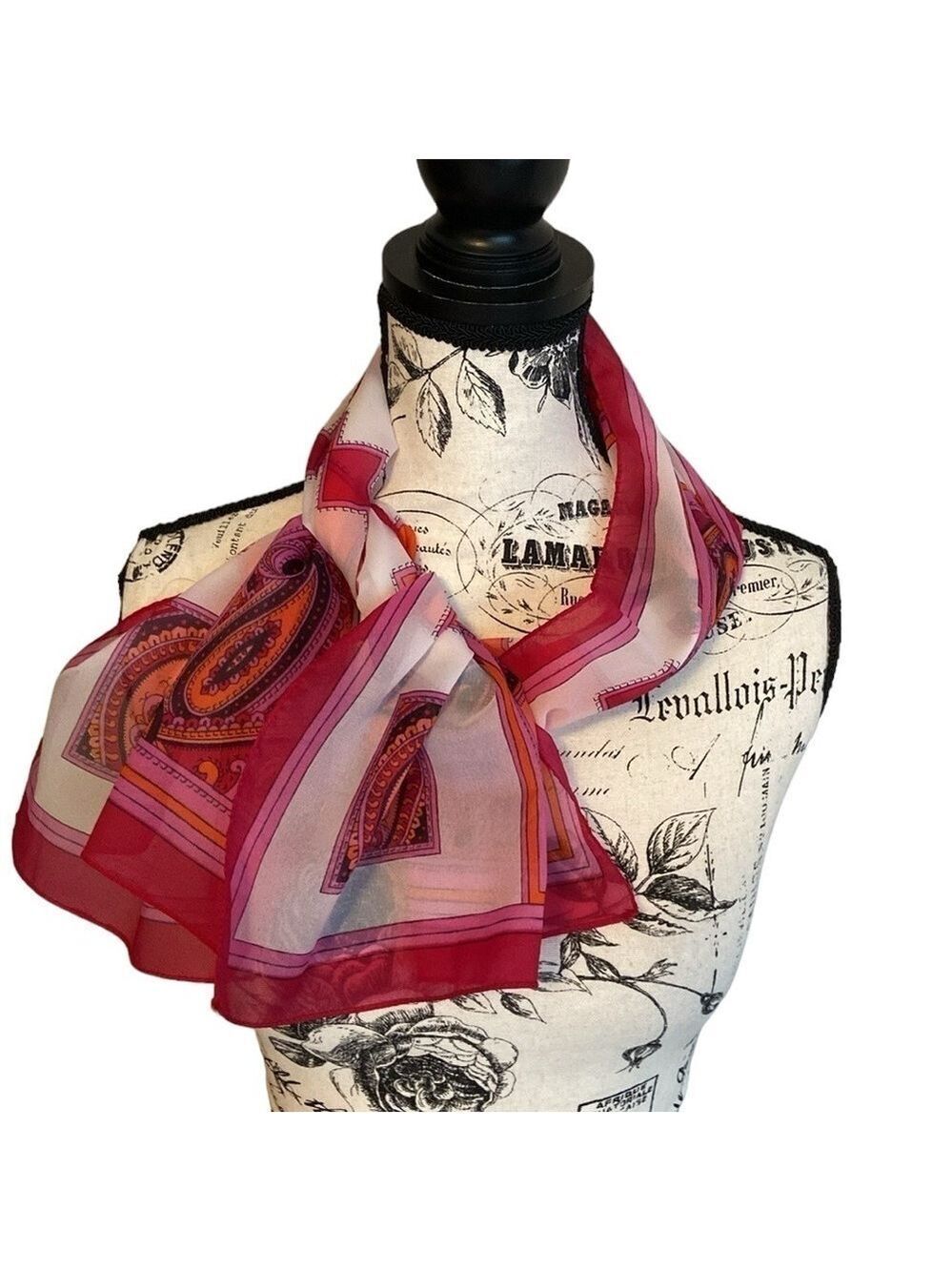 Vintage Retangular Scarf Geometric Print Paisley Pink Multi